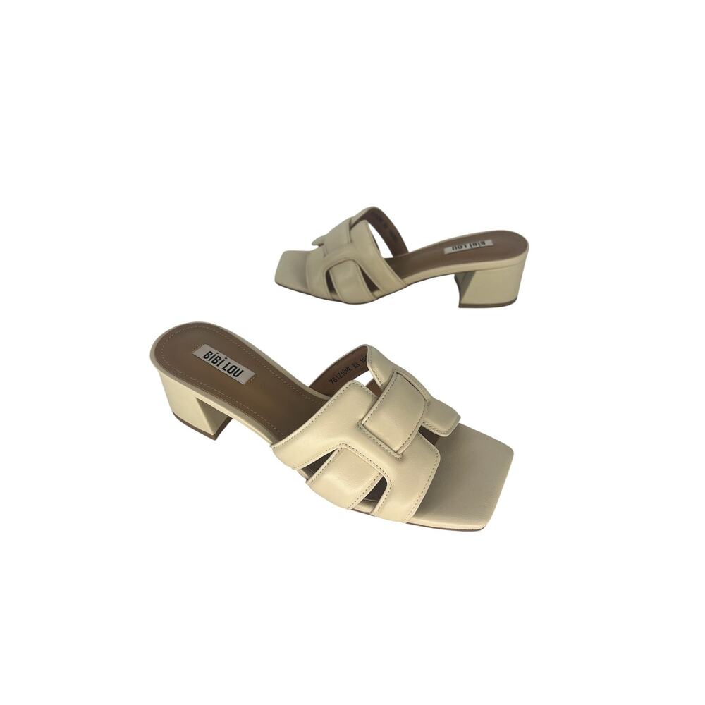 BiBi LOU 761Z Off White Leather Slide Sandals 39 NIB